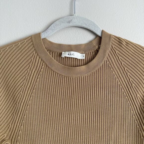 ALC Womens Long Sleeve Ribbed Dress Light Brown Size Small Party Going Out - Picture 2 of 7